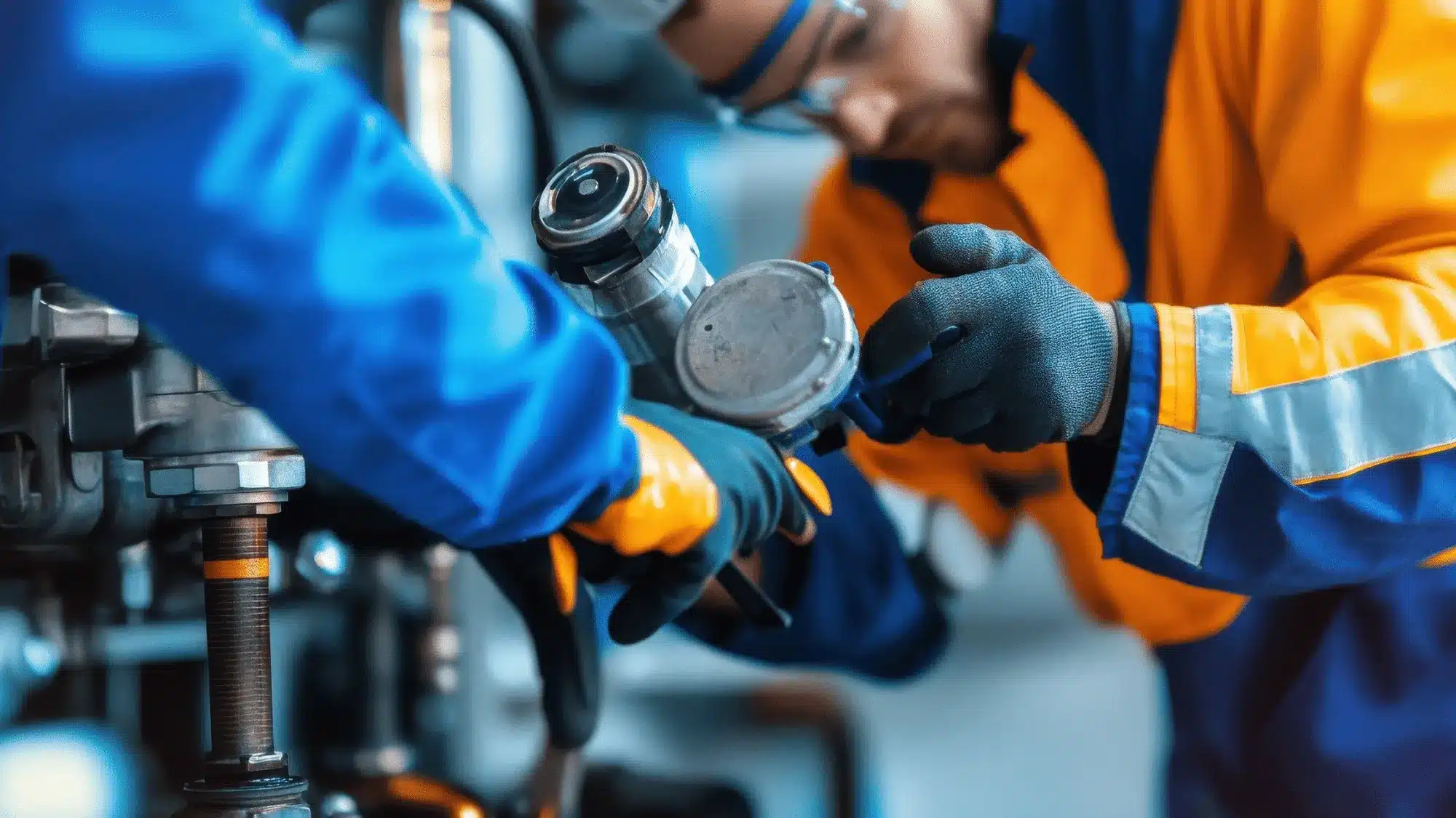 Close-up of vehicle undergoing routine fuel system service for efficiency