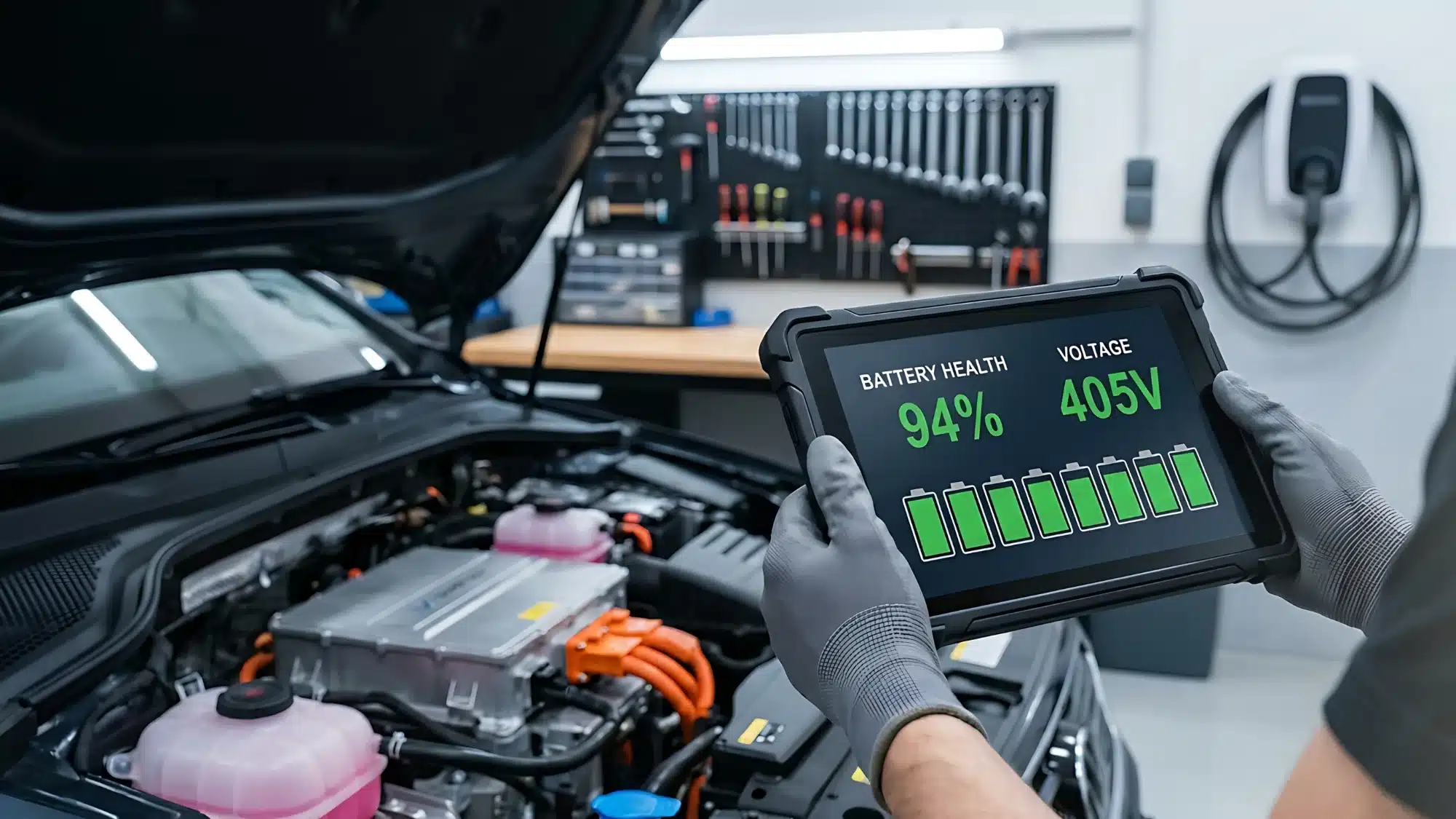 Certified technician working on a hybrid vehicle in Jupiter, FL
