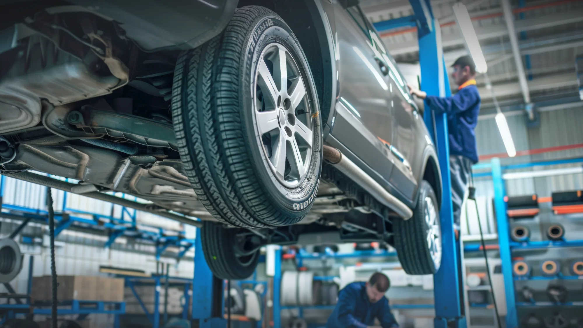 A mechanic performing factory maintenance in Jupiter auto repair shop.